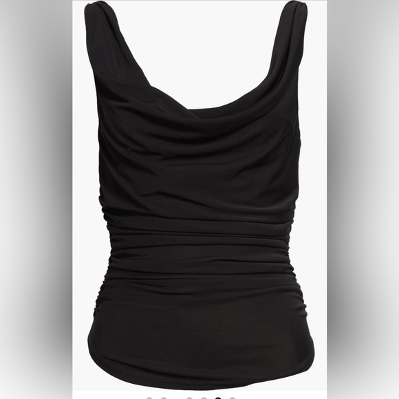 CINQ A SEPT Tops - CINQ A SEPT Womens Ivory Ruched Tie Zip-up Back Sleeveless Crew Neck Top S